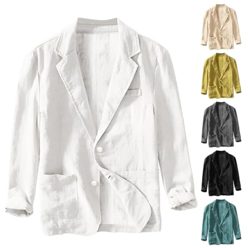 Men's Cotton Linen Blazer Solid Color Single Breasted Long Sleeve Lapel Suit Jackets2