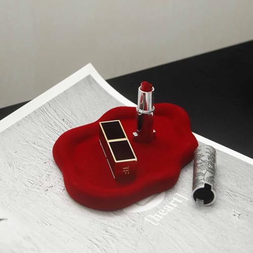 Image of Jewelry Dish Trinket Tray for Women, Ring Dish Holder, Unique Cloud Shape Ceramic Plate Cute Things Vanity Aesthetic Room Decor Mother's Day Birthday (Flocked Scarlett)