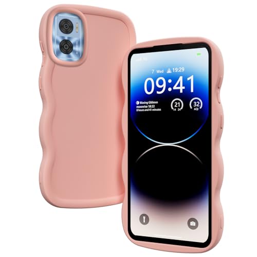 XINYEXIN Silicone Cover per Motorola Moto E22 / E22i, Custodia Cellulare Onda Cornice Forma Riccia Carina, Antiurto Ondulata Bumper Case - Rosa