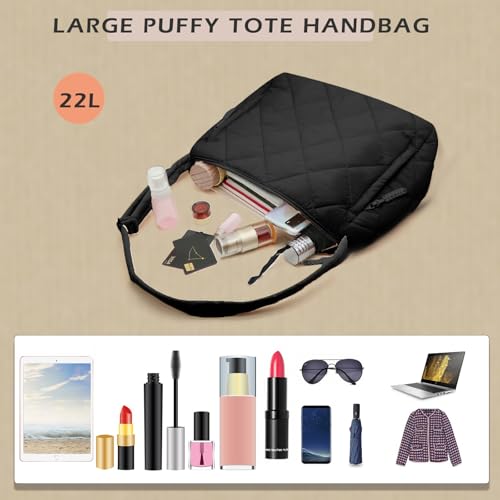 Image of Puffer Hobo Bag for Women Large Quilted Puffy Handbag Lightweight Quilted Carryall Shoulder Bag for Work Travel Gym