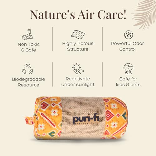 Image of Charcoal Air Purifier (Yellow Maze) - Non-Electric, Reusable Odor & Moisture Absorber with Coconut Shell Charcoal for Home, Car, Closet & Office. (400gm & 250g), Combo of 2