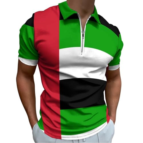 Polos golf homme manches courtes vert décontracté t-shirt col zippé