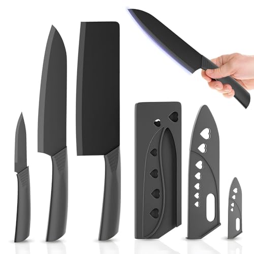 Image of PRANIJ 3 Pcs Professional Meat and Chef's Steel Knives Set with Non-Slip Handle for Home and Restaurant Use (Includes Covers)