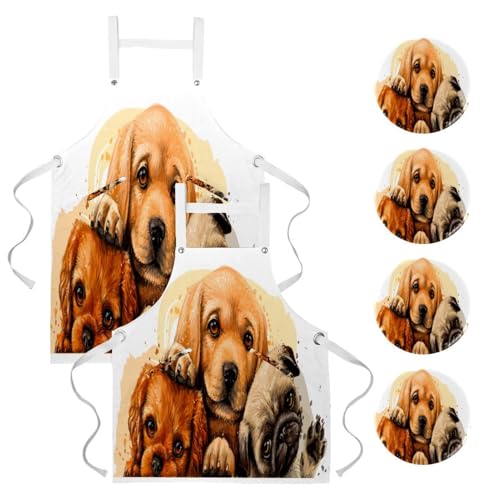 Lot de 2 tabliers de cuisine Cavalier King Charles et Labrador avec 4 broches