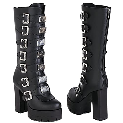 Meefit Women Goth Chunky Platform Boots High Heel Buckle Strappy Punk Ankle Boots3
