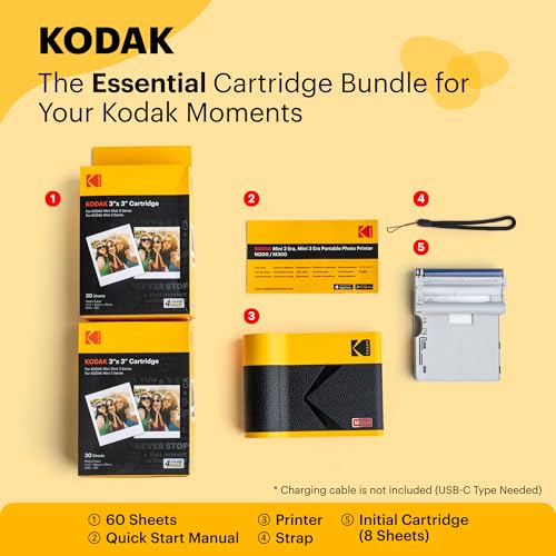 Image of KODAK Mini 3 ERA 4PASS Portable Photo Printer (Yellow, Printer + Initial 8 Sheets + 60 Sheets)