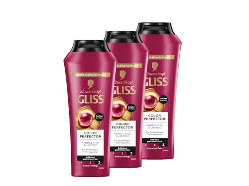 Gliss Shampoo Colour Perfector (3x 250 ml), Haarshampoo mit Hyaluron-Komplex & Cranberry-Extrakt, Color Shampoo für coloriertes, gesträhntes und gefärbtes Haar