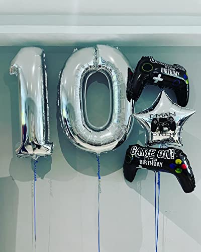 Image of 40 Inch Silver 10 Number Balloons Giant 10 Balloons Silver Birthday 10 Balloons 10th Birthday Anniversary Events Party Decorations Supplies