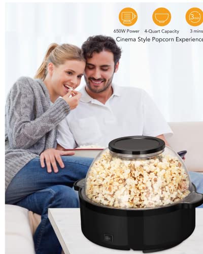Popcorn Maker, Automatic Stirring Popcorn Maker Popper With Nonstick Plate & Stirring Rod, Popcorn Popper Maker With Large Lid For Serving Bowl And Two Measuring Spoons, Black #TOP1