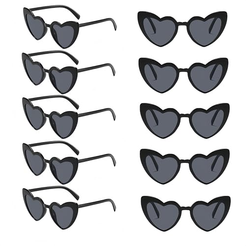 10-Pack Heart-Shaped Fashion Sunglasses, UV400 Protection Unisex Party Favors Bulk Accessories (Women & Men)