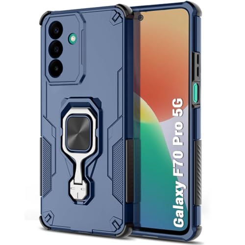Image of TheGiftKart Tough Armor Bumper Back Case Cover for Samsung Galaxy F70 Pro 5G | Ring Holder & Kickstand in-Built | 360 Degree Protection Back Case Cover for Samsung Galaxy F70 Pro 5G (PC & TPU, Blue)