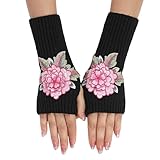 Manchettes pour femme - Noël et hiver - Tricotées - Mitaines sans doigts - Mitaines tricotées - Pour cosplay - Gants thermiques - Gants d'hiver épais sans doigts - Gants extensibles sans doigts - Pour fête de mariage, Halloween, cosplay, doigts et poignets