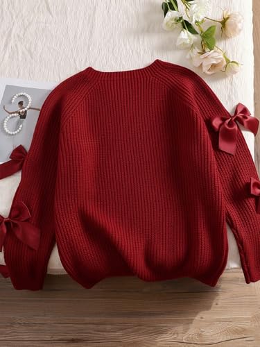 Image of SHENHE Women's Plus Size Sweaters Bow Cutout Crewneck Long Raglan Sleeve Knit Tops Chunky Sweaters