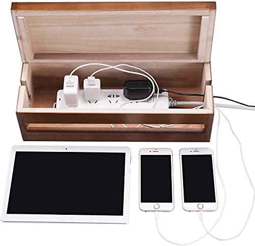 Image of White Whale you think, we bring Cable Management Box Wooden Cord Organizer Box for Extension Cord Power Stripe Surge Protector Wire Management Concealer Organizer Cover Hider for Desktop Home