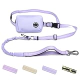 COSOWO Hands Free Dual Handle Retractable Bungee Leash with Reflective Trim, Adjustable Waist Belt for Dog Walking, Running, Hiking - Durable Nylon Leash for Medium Large Dogs, Purple