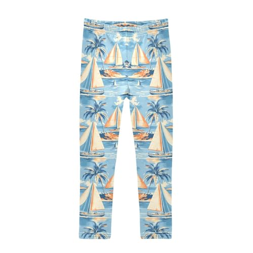 Sailboat Palm Tree Island Girls Leggings Soft Stretch Workout Yoga Dance Pants for Kids Casual Tights