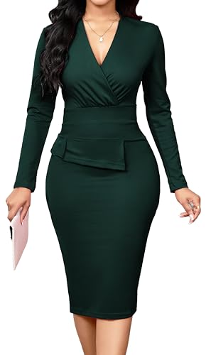 Image of Oxgmoky Women's Elegant Dresses Work Business Dress Bodycon Long Sleeve Pencil Dress