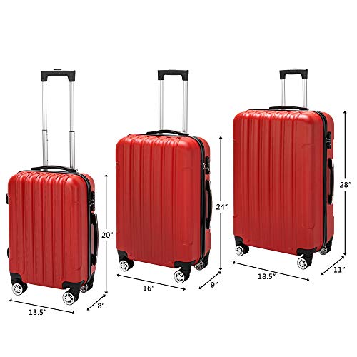 Luggage Sets 3 Piece, Hardside Carry on Suitcase Sets with Spinner Wheels & TSA lock, Portable Lightweight ABS Luggages for Travel, Business - Sliver, 20/24/28in (Red, 3-Piece Set)4