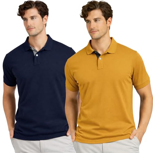 Image of Men's Premium Cotton Pique Polo T-Shirt, Classic Fit Short Sleeve Casual Summer Shirt, Soft & Breathable Fashion Polo