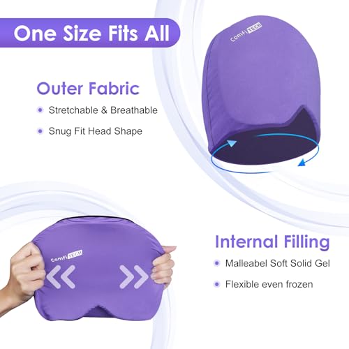 Image of ComfiTECH Head Ice Pack Wrap Cold Cap Cooling Gel Hat, Purple, L | Remains Pliable Frozen, Cold Compress for Head, Sinus Tension, Stress and Puffy Eyes