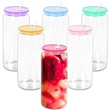 20oz Plastic Beer Can Tumbler, Acrylic Can Cup with Colorful Lids, Straw, Clear Mason Drinking Jars Cups for Milk Juice Beer Coffee Tea Beverage