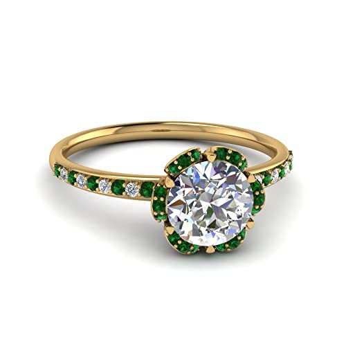 Image of 55Carat Choose Your Gemstone 6 Petal Ring Yellow Gold Plated Round Shape Halo Engagement Rings Well Shaped for Any Gift Giving Occassion Modern Style Enchating Women US Size 4 to 12