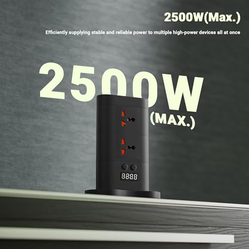 Image of ZEBRONICS Power Block 385, Tower Extension Board /Strip, 2500 Watts, 10 Amps, 1x Type C Port, 8X Universal Socket, 2X USB Port, LED Indicator, Digital Counter, On /Off Switch, 5 Meter, Black