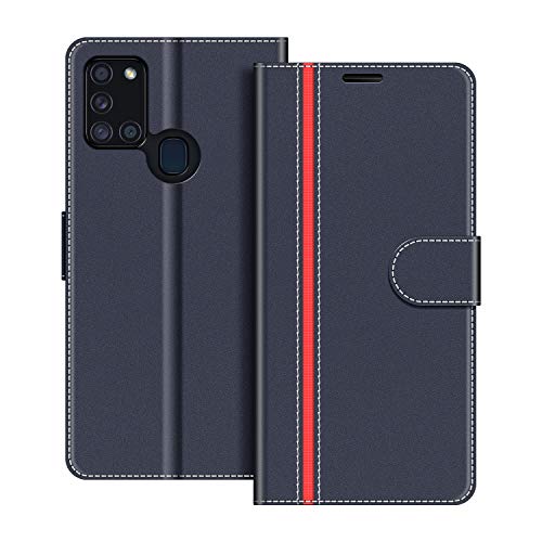 COODIO Funda Samsung Galaxy A21s con Tapa, Funda Movil Samsung A21s, Funda Libro Galaxy A21s Carcasa Magnético Funda para Samsung Galaxy A21s, Azul Oscuro/Rojo