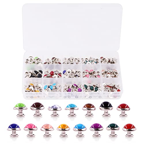 Rustark 150 Sets Turquoise Rapid Rivets 15 Colors Double Cap Spots Studs Button Metal Stud Eyelets Repair Fasteners Snap Buttons for DIY Leather-Craft Bag Shoes Bracelet Dog Collar (10MM)