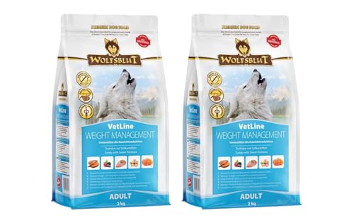 Wolfsblut VetLine Weight Management Truthahn 2 x 2kg Trockenfutter – Diät-Alleinfuttermittel für Hunde mit Übergewicht & Diabetes, getreidefrei, mit L-Carnitin & Superfoods