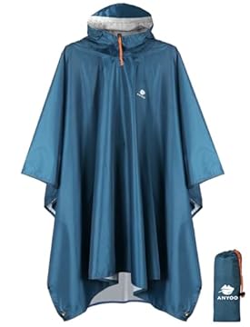 ANYOO Impermeabile Poncho Pioggia Riutilizzabile Multiuso Impermeabile con Cappuccio Packable Telo Riparo a Terra Foglio Ideale per Campeggio all'aperto Pesca Sopravvivenza,Mare Blu,Taglia unica