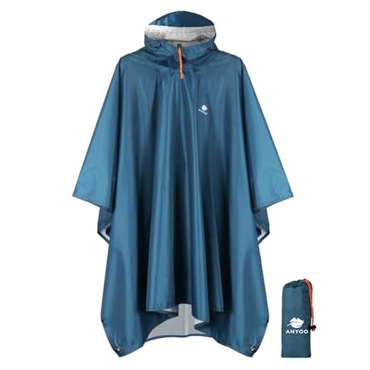 Anyoo Waterproof Rain Poncho Lightweight Reusable Hiking Hooded Coat Jacket for Outdoor Activities(Sea blue) One Size