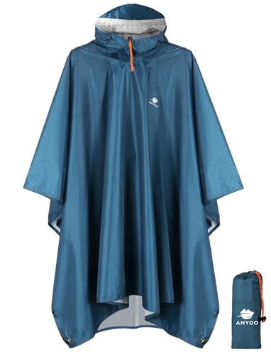 ANYOO Leichter Wasserdichter Regenponcho Wiederverwendbar Ripstop Atmungsaktiver Mehrzweck Regenmantel mit Kapuze Faltbare Schutzdecke Unterschlupf für im Freien Camping...