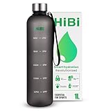 HiBi 水筒 1lメモリ付き ウォーターボトル 飲んだ量がわかる BPAフリー水 ボトル 耐熱100℃ おしゃれ水筒 軽量 トライタンボトル 黒色