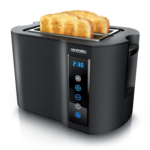 Arendo - Touch Toaster 2 Scheiben Edelstahl - Touchpanel - digital Display Restzeitanzeige - 800 W – Doppelwandgehäuse – mit Brötchenaufsatz – 7 Bräunungsgrade – Brotscheibenzentrierung - Schwarz