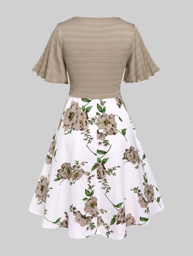 Image of Rosegal Plus Size Women Cottagecore 2PC Floral Sundress Set | Flutter Sleeves Twisted Crop Top, Cottagecore Floral Cami Dress, Vintage Midi Dress Set, Sleeveless Midi Dress