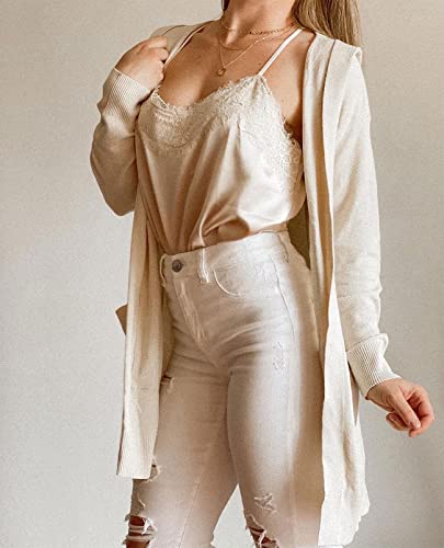Merokeety Women's Long Sleeve Open Front Hoodie Knit Sweater Cardigan Outwear A-Beige #TOP7