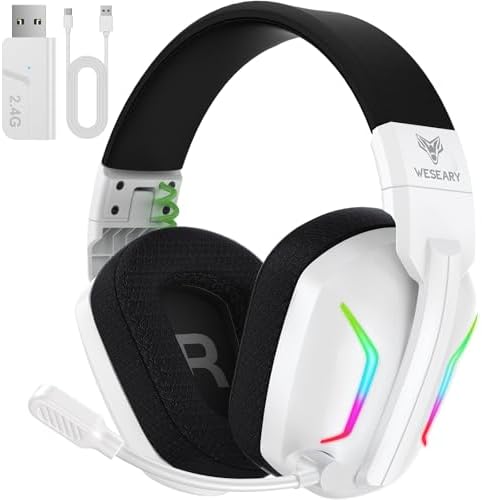 WESEARY 2.4G Wireless Gaming Headset with Microphone for PS5, PC, Switch, Mac, Surround Sound Noise Cancelling with RGB Light, Foldable Bluetooth Headphones for Atari 2600 Accessories image 2
