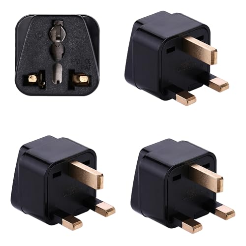 Welsberg Pack de 4 adaptadores de Viaje universales, convertidor de Enchufe Internacional de 2o3 Clavijas a Tomas de Corriente Tipo UK de 3-para Reino Unido,Gran Bretaña,Irlanda,Hong Kong,Dubái,Negro