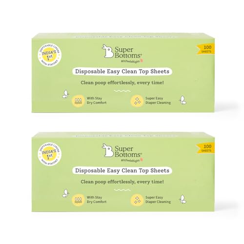 Image of superbottoms Disposable Easy Clean Top Sheets l Easy To Dispose l Compatible With Cloth Diaper, Langot & Padded Underwear l Hypoallergenic, Skin-Friendly|(100 Per Pack) Pack of 2