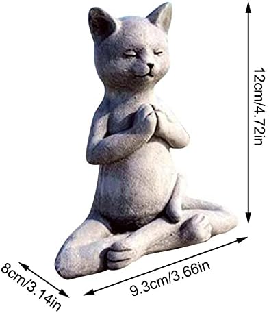 Miniatura 8 de EatingBiting Estatua de gato de meditación de 4.7 pulgadas, decoración de jardín, esculturas de arte de Buda, decoración del hogar, decoración del