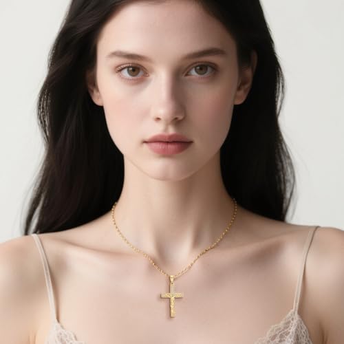 14K Gold Cross Necklaces for Women Crucifix Necklace Men Gold Cross Pendant Chain Jewlery 48cm3
