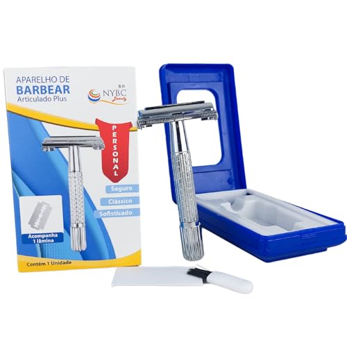 Aparelho de Barbear Articulado Plus, Aço Inoxidável, Estojo e Espelho, NYBC Beauty