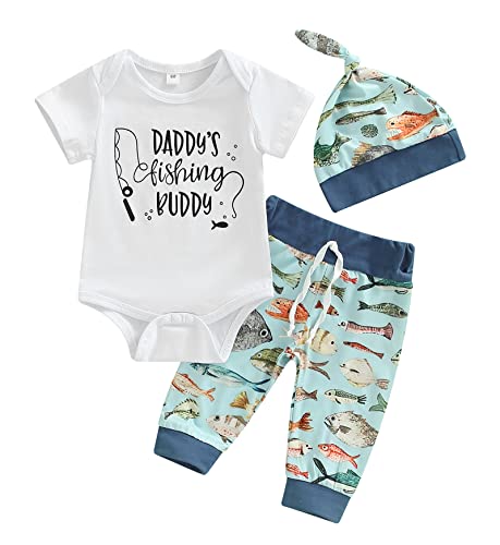 Image of SAYOO Western Newborn Baby Boys Cowboy Outfit Cow Print Letter Bodysuit Long Leggings Cap 3pcs Infant Boy Country Clothes