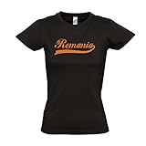 ab 25 Euro versandkostenfrei Damen T-Shirt - Romania Oldschool Rumänien LÄNDERSHIRT EM / WM FAN Trikot S-XXL , Deep black - orange , XXL