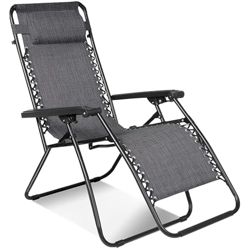 azorex Cadeira gravidade zero dobrável espreguiçadeira reclinável terminado banquetes para sala de estar e jardim varanda (cinzento escuro)