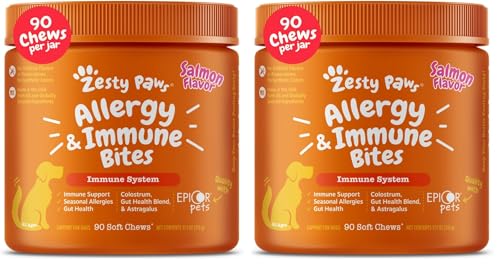Image of Zesty Paws Dog Allergy Relief Chews, Dog Probiotics for Itchy Skin and Ears, Salmon, 90ct (Pack of 2)