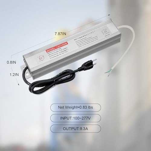 Image of QNNP LED Driver 100 Watts 24V DC with Plug, Waterproof Low Voltage Transformer Power Supply Transformer Adapter AC 85V-265V to 24V DC, IP67 LED Power Supply for Outdoor Indoor Lighting