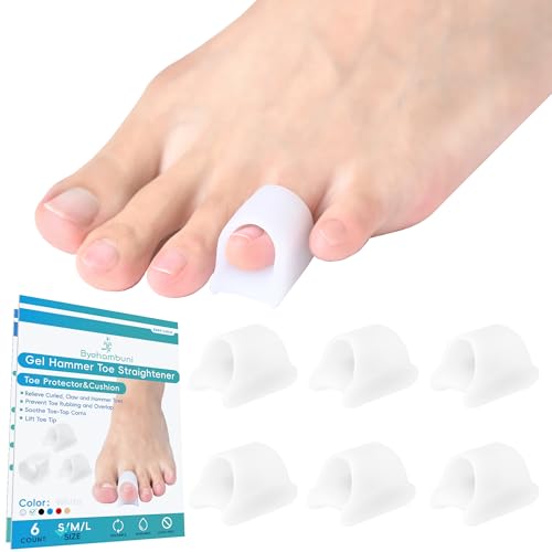 Byehambuni Hammer Toe Straightener, 6 Pack Hammer Toe Corrector for Women, Gel Toe Splints, for Curled, Crooked, Bent, Claw, Hammertoes, for Women and Men, Small Sizes (White)