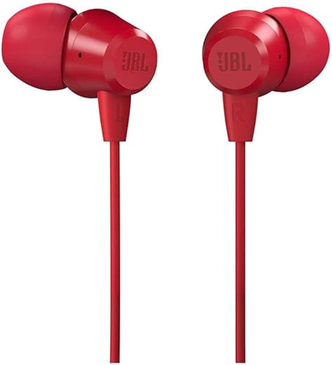 JBL C50HI, Wired in Ear Headphones with Mic, One Button Multi-Function Remote, Lightweight & Comfortable fit (Red)
